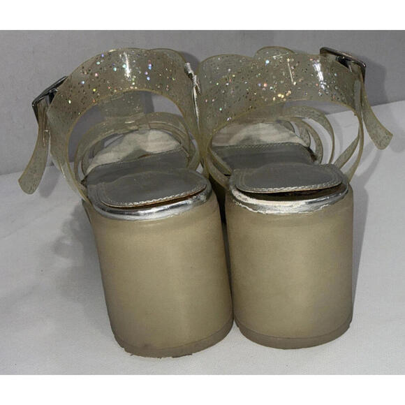 Asos Chunky Y2K 90s Clear Silver Glitter Platform Jelly Heel Clogs Sandals 7 - Picture 8 of 14